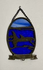 Vintage Forma Vitrum Orca Stained Glass and Pewter Sun Catcher 4 3/8”