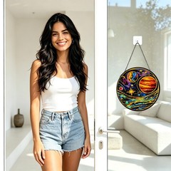Stained Glass Sun Catcher Planet Decor for Windows Unique Gardening Gifts