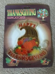 NIP Thanksgiving Plastic Suncatcher “HAPPY THANKSGIVING” Cornucopia