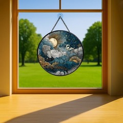 Stained Glass Sun Catchers – Celestial Sky Window Panels for Home Decor 7.8in