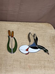 Vtg Stained Glass Duck And Cat Tails Decor