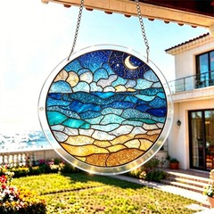Coastal Moon Ocean Wave Window Art Acrylic Puzzle Suncatcher Hanging Gift