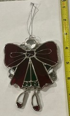 Vtg Handmade Stained Glass Angel Suncatcher Ornament Added Wings Dangling Feet