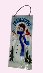 Large 14″ Let It Snow Painted Glass Snowman sun catcher christmas hanging