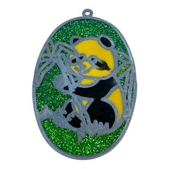 Lot Of 3 VTG Panda Bear Sun Catcher Stain Glass Black And White Window Hanging