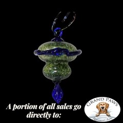 Hand Blown Art Glass Ornament Blue Green Swirl Hanging Suncatcher 5”