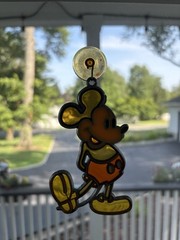 Mickey Mouse Red Pants 4” Suncatcher Stained Glass-Style Window Hanging Used