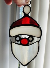Santa Claus Christmas Stained Glass Suncatcher Sun Catcher Cottage Farmhouse