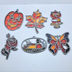 Fall Leaf Owl Rose Duck Pumpkin Butterfly Lot Window Suncatcher Stained Glass
