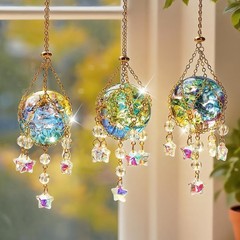 3 Pcs Crystal Suncatchers with 40mm Ice Cracked Ball for Meditation Decor