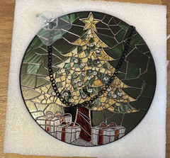 Stained Glass Window Hanging Gold/Green Christmas Tree Suncatcher for Home Decor