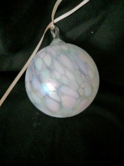 HAND-BLOWN GLASS BALL SUNCATCHER, WHITE PASTEL IRIDESCENT