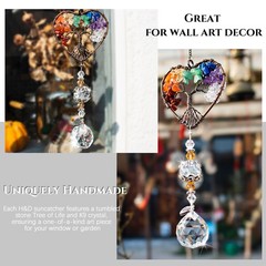 Suncatcher Window Hanging Tree of Life Heart Shaped Crystal Ball Prism Drop P…