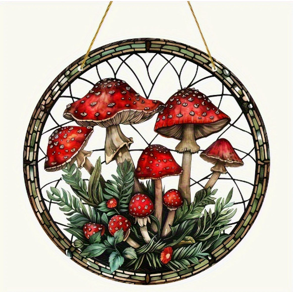 SUNCATCHER- Bohemian Mushroom Sun Catcher – Vibrant Acrylic Window Hanging Decor