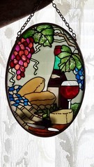 Wine🍷 and Cheese🧀 Handpainted Glass Suncatcher☀ by Joan Baker Designs ✨