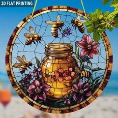 Honey Jar Bees Acrylic Suncatcher Wall Decoration Charming Garden Home Accent