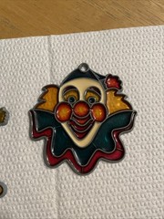 Pair Stained Glass Suncatcher Window Hanging Clowns Multi Colored