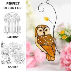 Owl Branch Stained Glass Suncatcher – Unique Window Hanging Decor for Indoor/Out