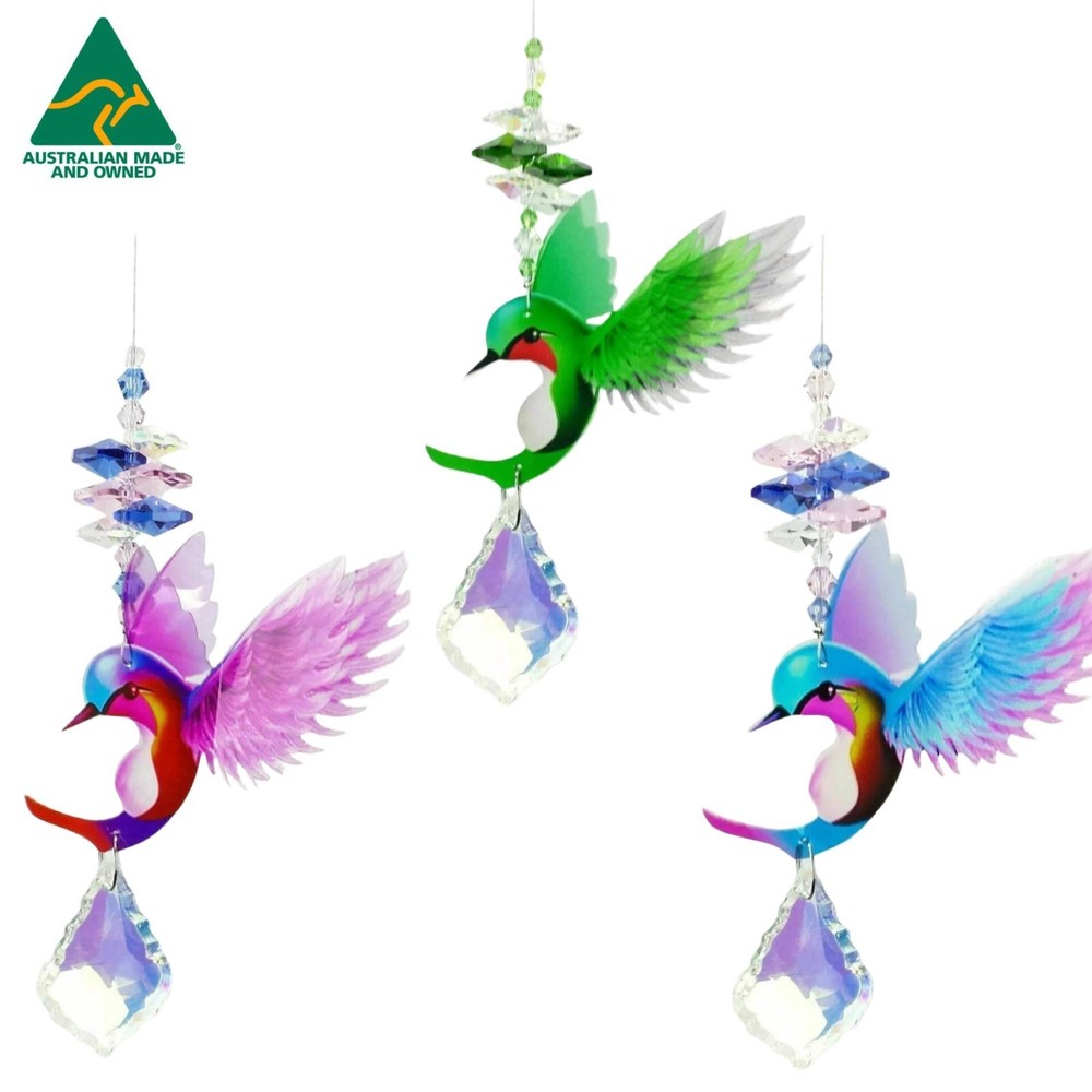 Pink Hummingbird Crystal Suncatcher car mirror rainbow hanging gift for mum