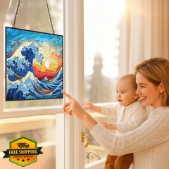 HYPESTYLE Ocean Wave Suncatcher 9.4×7.1 Stained Glass