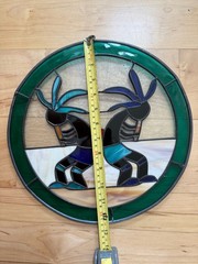 Kokopelli Stained Glass Suncatcher 12” Colorful Large ~small crack