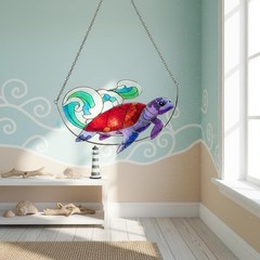 Sea Turtle Stained Glass Window Hanging Ocean Sea Life Sun Catchers Indoor Panel