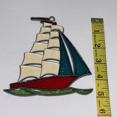 Vintage Suncatcher Sail Boat Stained Glass Look 70s 80s Nautical