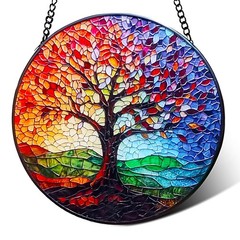 Stained Glass Tree of Life Suncatcher – 7.8In Handcrafted Window Hanging & Wa…