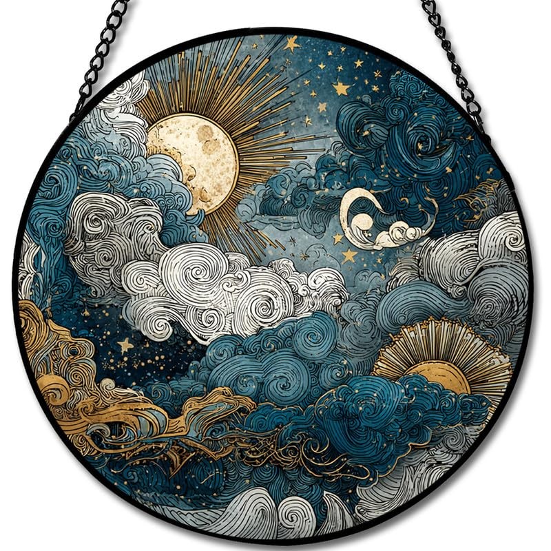 Stained Glass Sun Catchers – Celestial Sky Window Panels for Home Decor 7.8in