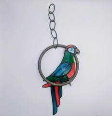 Parrot Bird Suncatcher Window Decor Stained Glass 12” Gallery Art Glass Boho