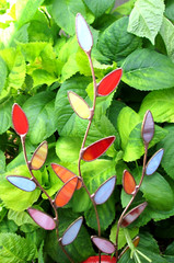Stained Glass Garden Stakes (x3 Warm Tones Long Leaves ) Suncatcher Gifts