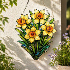 Daffodil Flower Acrylic Suncatcher Yellow Floral Window Hanging Home Decor Gift