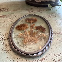 Suncatcher Beveled Oval Shape Leaded Glass Pressed Dried Flowers 7″ Vintage