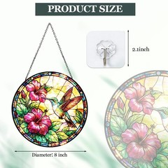Colorful Hummingbird Stained Glass Suncatcher – 8 Inch Floral Window Decor