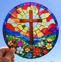 New Suncatcher Cross 8″ Round Christian Religious Easter Combined Shipping Gift
