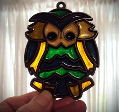 2 Vintage Owl Stained Glass Suncatcher Decoration Window Sun Catcher Set Lot 2