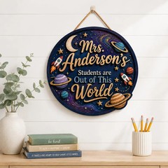 Personalized Space Teacher Wooden Sign with Rope Door Hanger Classroom Decor