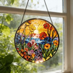 Stained Glass Sun Catcher for Plant Lovers 7.9 Inch Wildflowers Decor