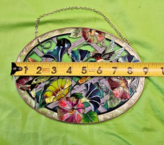 AMIA Stained Glass Sun Catcher Bird Floral Flowers Hummingbirds Hand Painted USA