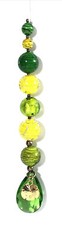 Green & yellow fractured glass bead suncatcher w/ gold sand dollar. Nautical