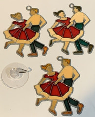 Polka Square Dancer Stained Glass Type Suncatchers 3 Count Lot