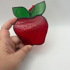 Vintage Red Apple Stained Glass Suncatcher Window Hanging Ornament Art Decor