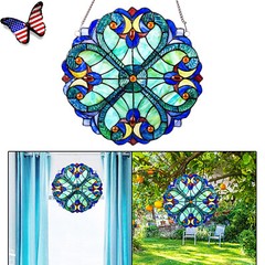 Colorful Stained Glass Window Panel Heart Hanging Sun Catcher Blue Light Decor