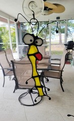 Stained Glass BOOK WORM sun catcher or ornament , 8 X 3 inch