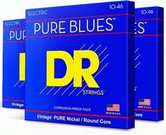 Set of 4 – DR Strings Pure Blues Pure Nickel Electric Guitar Strings 10-46 3 Pac