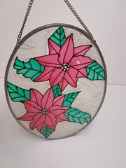 Poinsettia Stained Glass Sun Catcher 5″x7″