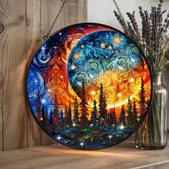 Celestial Moon Suncatcher Glass Stained Glass Window Hanging Decor Gift