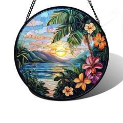 DASTOLL Stained Glass Window Hanging, Colorful Landscape Suncatcher for Doors Ho