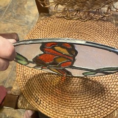 VTG Stained Glass PARROT Sun Catcher 10 In. Diameter HAND CRAFTED Bird Heavy