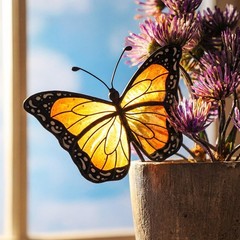 Colorful Stained Glass Butterfly Suncatcher for Indoor Outdoor Plant Pots